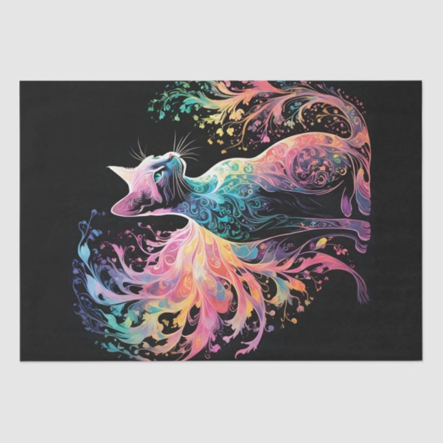 Papel De Seda Gato Holográfico Espectral: Um Prismo de Elegância (Frente )