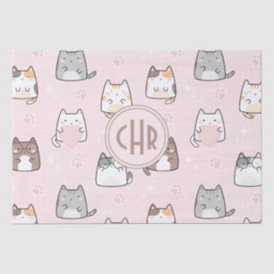Papel De Seda Gato Kawaii num Fundo Rosa