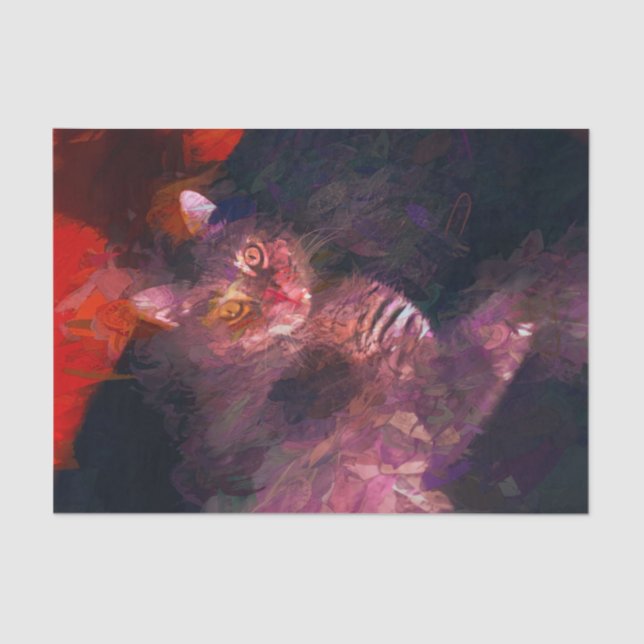 Papel De Seda Gato Kitty Boho Roxo Arte Abstrata Design (Frente )