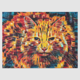 Papel De Seda Gato Malhado Boho Amarelo Azul Colorido Arte Hippi