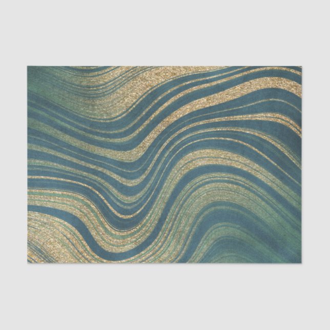 Papel De Seda Gato/mármore verde e Dourado (Frente )