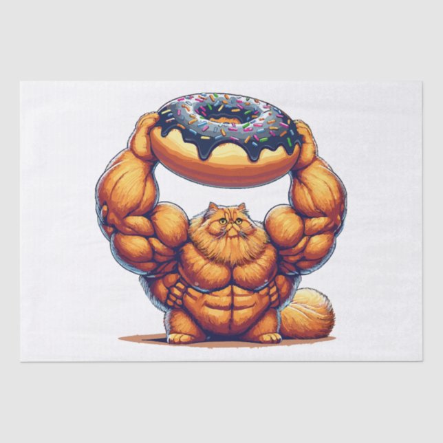 Papel De Seda Gato Musculoso Levantando Donut (Frente )