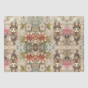 Papel De Seda Gato na Colagem Steampunk Vintage Decoupage