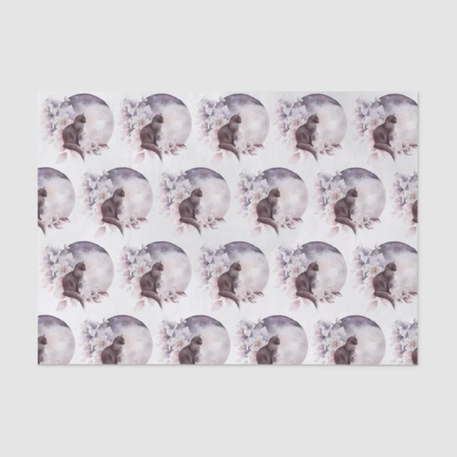 Papel De Seda Gato Negro por uma Lua Mágica Cheia (Frente )