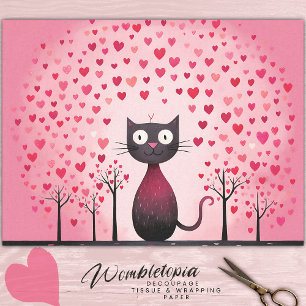 Papel De Seda Gato Negro Whimsical Com Descamação De Coração Com