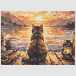 Papel De Seda Gato no Cais ao Pôr do Sol