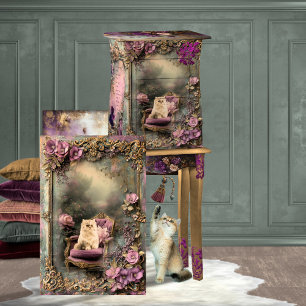 Papel De Seda Gato Persa, Arte Floral e Shabby Chic Vintage