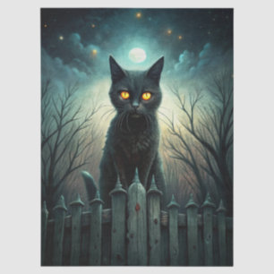 Papel De Seda Gato Preto Assustador ao Luar de Halloween Decoupa