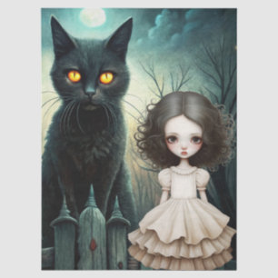 Papel De Seda Gato Preto Assustador ao Luar no Halloween Decoupa