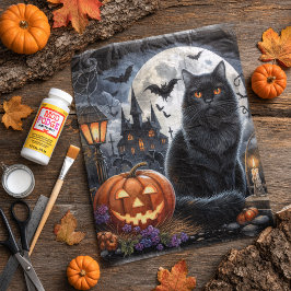 Papel De Seda Gato Preto Assustador do Halloween Decoupage