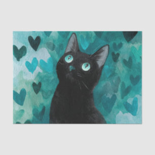 Papel De Seda Gato Preto Com Olhos Azuis Corações Azuis
