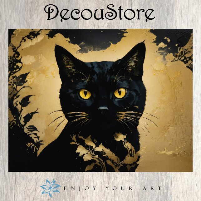 Papel De Seda Gato Preto com Olhos Dourados Decoupage (Criador carregado)
