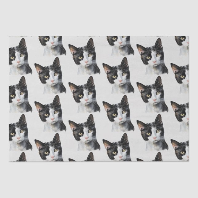 Papel De Seda Gato Preto de Gatinho Branco cinza (Frente )