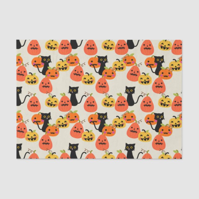 Papel De Seda Gato Preto de Halloween bonito e abóbora (Frente )