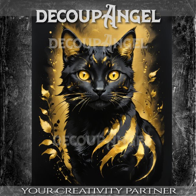 Papel De Seda Gato Preto e Dourado - Decoupage- (Criador carregado)