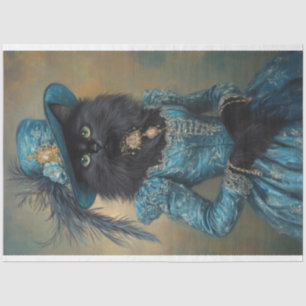 Papel De Seda Gato Preto em uma Nuvem Azul de Vestido