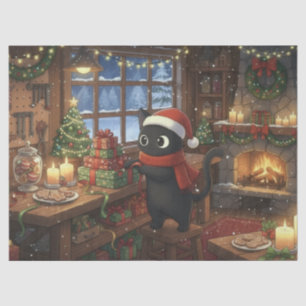 Papel De Seda Gato Preto Envolvendo Presentes de Natal Decoupage