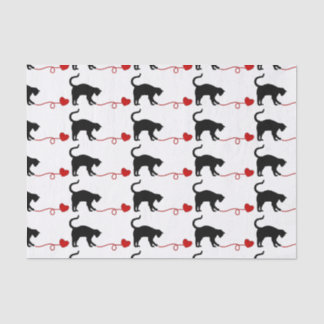 Papel De Seda Gato preto & fio dado forma coração (vermelhos)