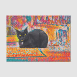 Papel De Seda Gato Preto Fofo Decoupage Abstrato Colorido