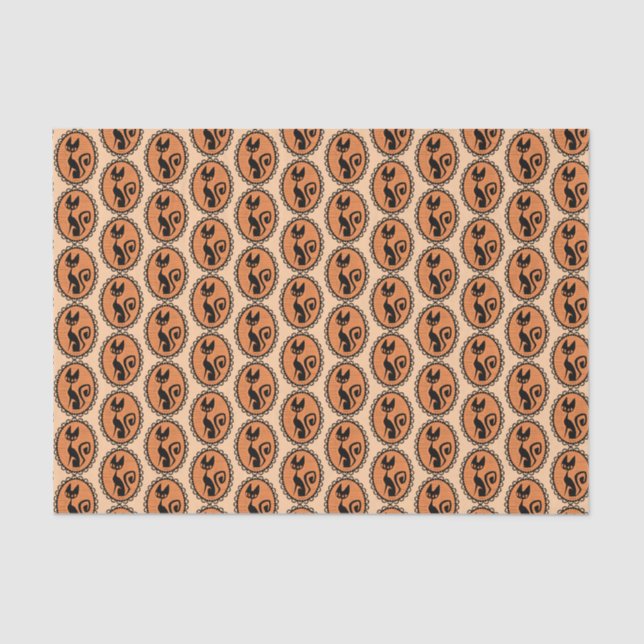 Papel De Seda Gato Preto Retrô Bonito (Frente )