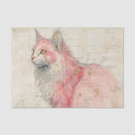 Papel De Seda Gato Rosa Bonito e Ilustrações de Linhas em Pergam