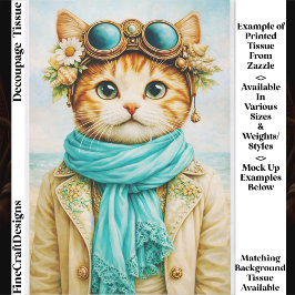 Papel De Seda Gato Steampunk Caprichoso à Beira-Mar Decoupagem F