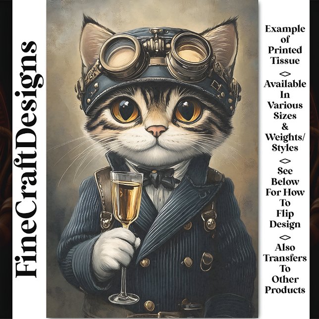 Papel De Seda Gato Steampunk Com Champanhe AG8Z Decoupage (Criador carregado)