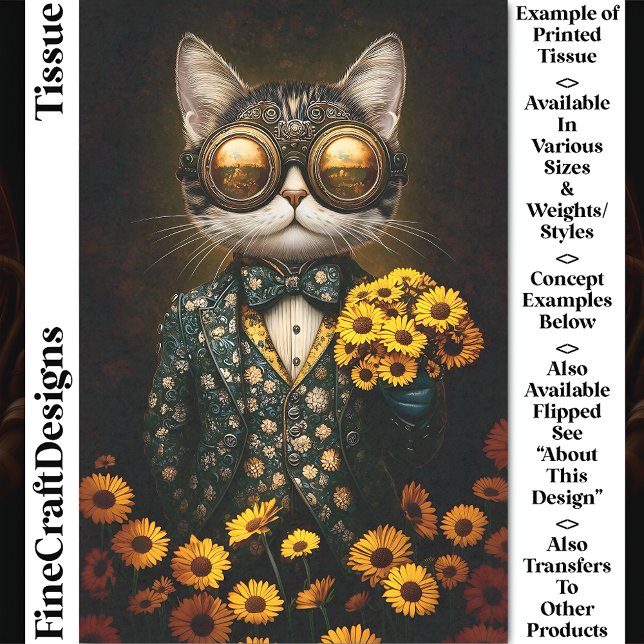 Papel De Seda Gato Steampunk, Terno Floral, Flores CY9R Decoupag (Criador carregado)