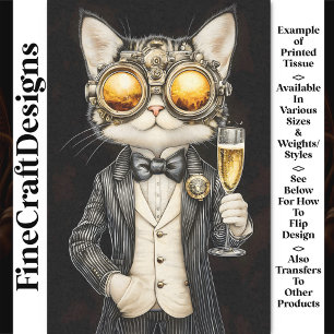 Papel De Seda Gato Stylish Steampunk + Champanhe AG9 Decoupage