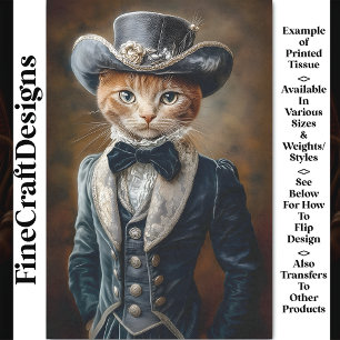 Papel De Seda Gato Tabby Chic Cinza Traje Vitoriano CF6 Decoupag