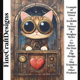 Papel De Seda Gato Tabby Fantasia Steampunk AR2 Decoupage Filhot