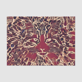 Papel De Seda Gato Tabby Fofo Tribal Vermelho Marrom Arte Hippie
