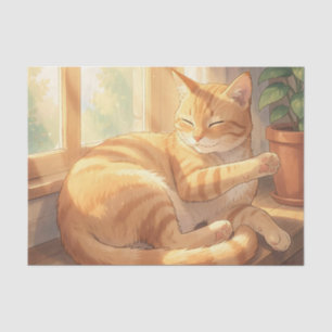 Papel De Seda Gato Tabby Gengibre Aconchegante Tomando Sol