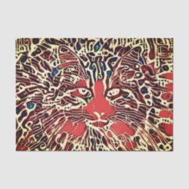 Papel De Seda Gato Tabby Mosaico Laranja Marrom Arte Tribal Nati
