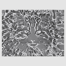 Papel De Seda Gato Tabby Mosaico Nativo Tribal Preto e Branco Ar