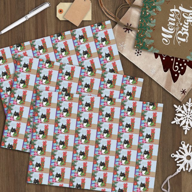 Papel De Seda Gato Tuxedo de Árvore de Natal (Criador carregado)
