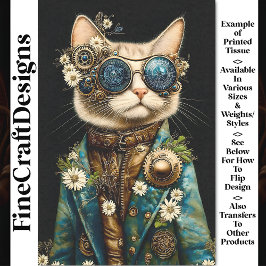 Papel De Seda Gato Vestido Em Casaco Com Margaridas Y9 Decoupage