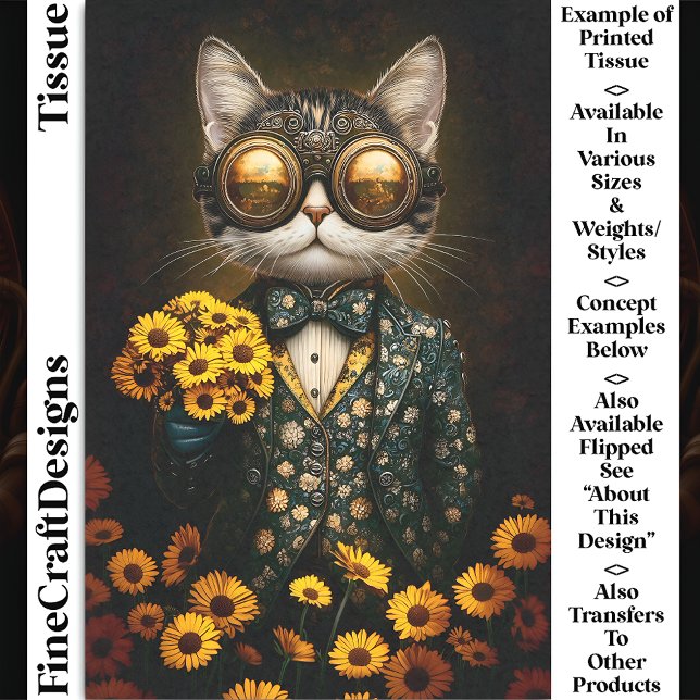 Papel De Seda Gato-Vinho-Vinho-Gato, Flores Amarelas CY9L (Criador carregado)