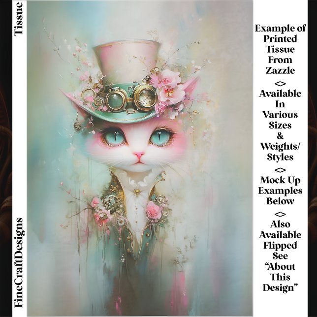 Papel De Seda Gato Whimsic Bonito na Decoupage do Chapéu Steampu (Criador carregado)
