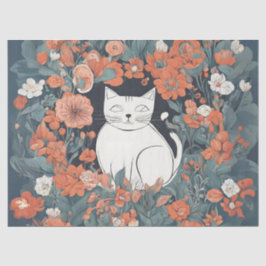Papel De Seda Gato Whimsical no Jardim Flor