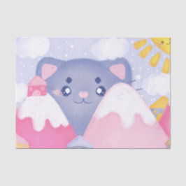 Papel De Seda Gato Whimsso e Montanhas de Inverno com Sol Gelado