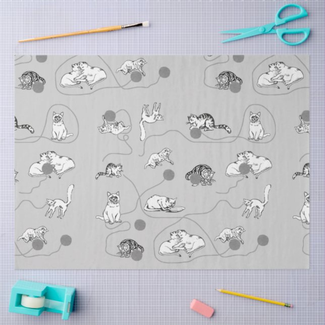 Papel De Seda Gatos Bonitos Brincando E Sendo Um Padrão Malvado (Arte )