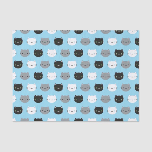 Papel De Seda Gatos bonitos & gatinhos de Kawaii (azuis) (Frente )