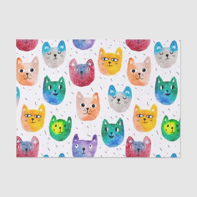 Papel De Seda Gatos com aquarelas e amigos (Frente )