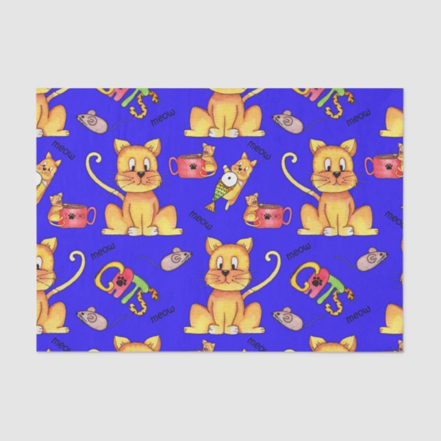 Papel De Seda Gatos De Coroa Azul (Frente )
