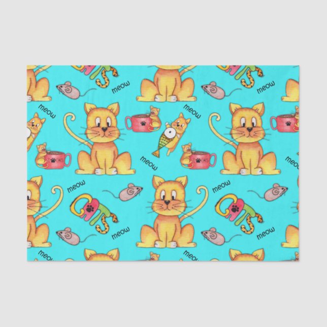 Papel De Seda Gatos-de-erva-doce Aqua (Frente )