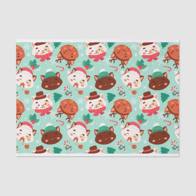 Papel De Seda "Gatos de Natal" (Frente )