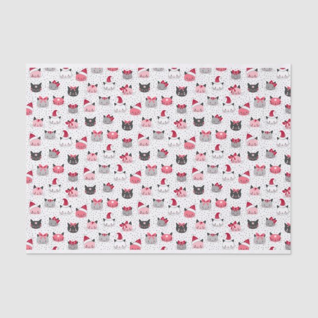 Papel De Seda Gatos De Natal Com Chapéus De Papai Noel (Frente )