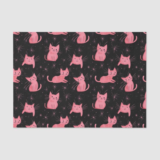 Papel De Seda Gatos de Natal Rosa em Preto (Frente )
