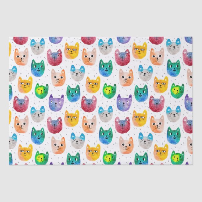 Papel De Seda Gatos e amigos da aguarela (Frente )